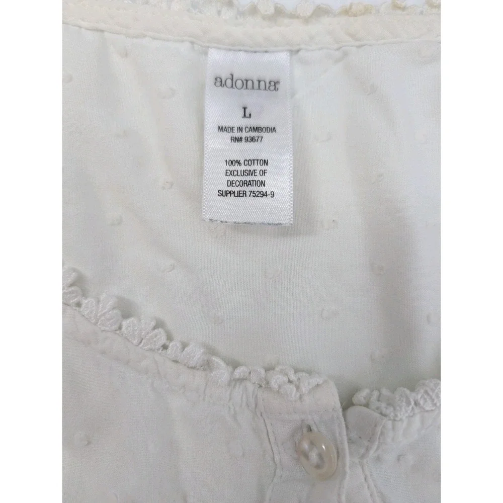 Adonna 100% Cotton Swiss Dot Nightgown Cap Sleeve Size L Pink Ruffle Coquette